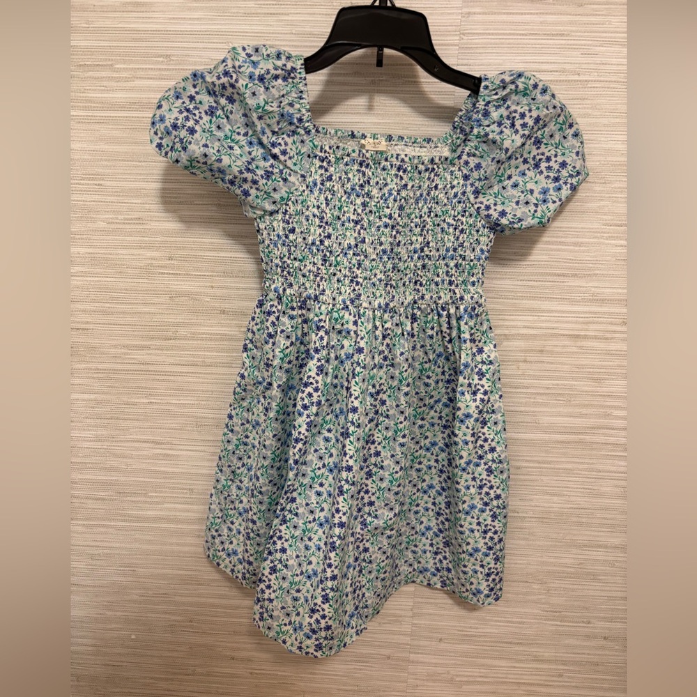 JCrew factory crewcuts girls blue green floral smocked dress. Size 5.
